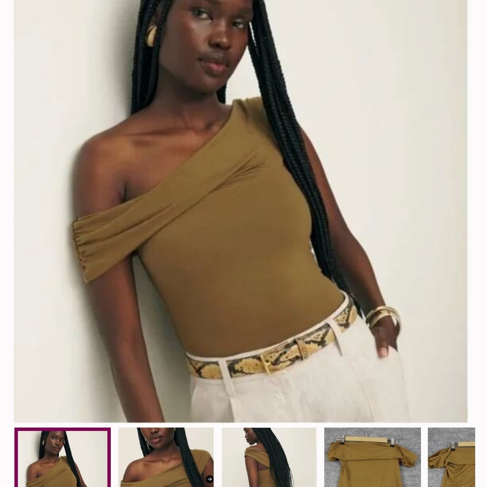 Reformation Eve Knit Top - Bronze - Size L - One-Shoulder or Off Shoulder